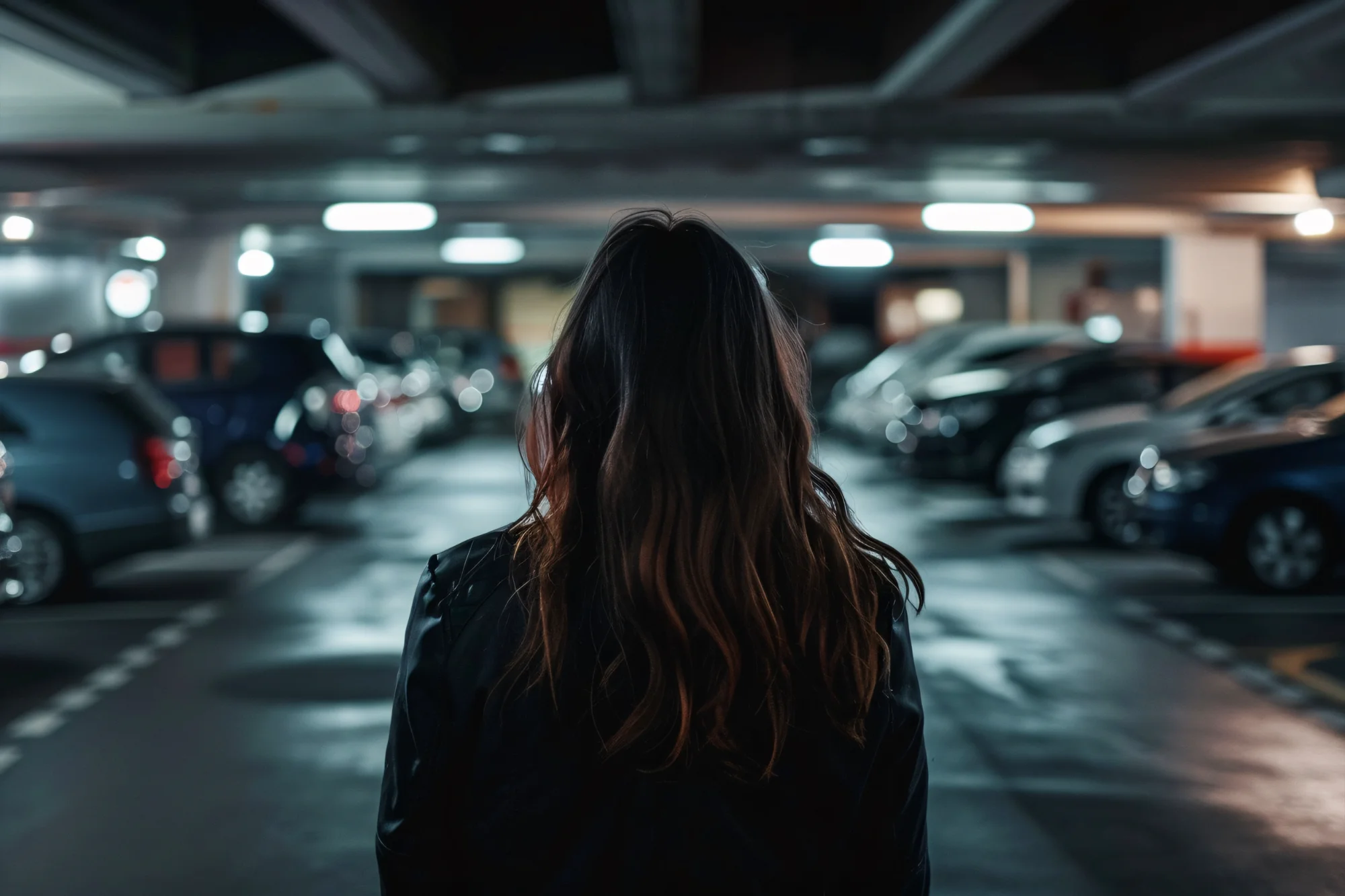 Woman alone in parking garage